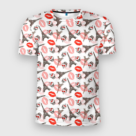 Мужская футболка 3D Slim с принтом Париж   (Город Любви) в Петрозаводске, 100% полиэстер с улучшенными характеристиками | приталенный силуэт, круглая горловина, широкие плечи, сужается к линии бедра | Тематика изображения на принте: girl | kiss | амур | валентинка | вторая половинка | гламур | губная помада | девушка | день всех влюбленных | засос | купидон | любовь | мода | париж | подарок любви | поцелуй | поцелуйчики