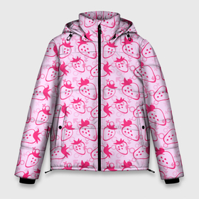 Мужская зимняя куртка 3D с принтом Клубничка (розовый фон) в Новосибирске, верх — 100% полиэстер; подкладка — 100% полиэстер; утеплитель — 100% полиэстер | длина ниже бедра, свободный силуэт Оверсайз. Есть воротник-стойка, отстегивающийся капюшон и ветрозащитная планка. 

Боковые карманы с листочкой на кнопках и внутренний карман на молнии. | Тематика изображения на принте: love | valentines day | амур | ангел | валентинка | вторая половинка | день всех влюбленных | земляника | клубника | купидон | любовь | нежность | отношения | подарок любви | поцелуй | розовый | романтика