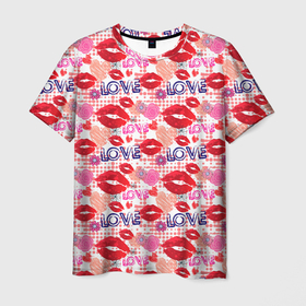 Мужская футболка 3D с принтом LOVE (поцелуи) в Санкт-Петербурге, 100% полиэфир | прямой крой, круглый вырез горловины, длина до линии бедер | girl | kiss | амур | гламур | губная помада | губы | девушка | день всех влюбленных | засос | купидон | ласка | любовь | мода | нежность | отношения | подарок любви | поцелуй | поцелуйчики | праздник любви