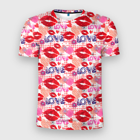 Мужская футболка 3D Slim с принтом LOVE (поцелуи) в Санкт-Петербурге, 100% полиэстер с улучшенными характеристиками | приталенный силуэт, круглая горловина, широкие плечи, сужается к линии бедра | girl | kiss | амур | гламур | губная помада | губы | девушка | день всех влюбленных | засос | купидон | ласка | любовь | мода | нежность | отношения | подарок любви | поцелуй | поцелуйчики | праздник любви