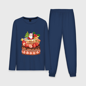 Мужская пижама хлопок (с лонгсливом) с принтом Санта кейк в Тюмени,  |  | Тематика изображения на принте: арт | иллюстрация | мороз | санта | тортик
