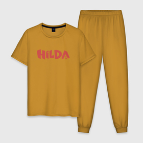 Мужская пижама хлопок с принтом Hilda Big Logo в Тюмени, 100% хлопок | брюки и футболка прямого кроя, без карманов, на брюках мягкая резинка на поясе и по низу штанин
 | hilda | logo | mult | netflix | лого | логотип | мульт | мультик | мультсериал | мультфильм | нетфлик | хилда | хильда