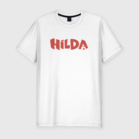 Мужская футболка хлопок Slim с принтом Hilda Big Logo в Петрозаводске, 92% хлопок, 8% лайкра | приталенный силуэт, круглый вырез ворота, длина до линии бедра, короткий рукав | hilda | logo | mult | netflix | лого | логотип | мульт | мультик | мультсериал | мультфильм | нетфлик | хилда | хильда