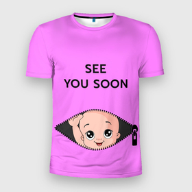 Мужская футболка 3D Slim с принтом Скоро увидимся. в Тюмени, 100% полиэстер с улучшенными характеристиками | приталенный силуэт, круглая горловина, широкие плечи, сужается к линии бедра | Тематика изображения на принте: карман | малыш | молния | надпись | ребенок
