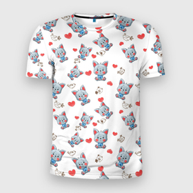 Мужская футболка 3D Slim с принтом Маленькие котята паттерн в Кировске, 100% полиэстер с улучшенными характеристиками | приталенный силуэт, круглая горловина, широкие плечи, сужается к линии бедра | кот | коты | котята | кошка | кошки | паттерн