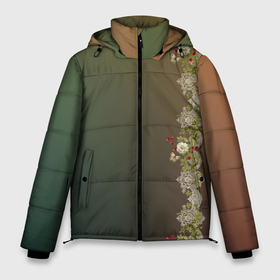 Мужская зимняя куртка 3D с принтом уютица на градиенте в Тюмени, верх — 100% полиэстер; подкладка — 100% полиэстер; утеплитель — 100% полиэстер | длина ниже бедра, свободный силуэт Оверсайз. Есть воротник-стойка, отстегивающийся капюшон и ветрозащитная планка. 

Боковые карманы с листочкой на кнопках и внутренний карман на молнии. | Тематика изображения на принте: бабочка | букет | градиент | лента | полоса | узор | уютица на градиенте | цветы | ягоды