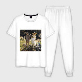 Мужская пижама хлопок с принтом Among the Laurel Blossoms , 100% хлопок | брюки и футболка прямого кроя, без карманов, на брюках мягкая резинка на поясе и по низу штанин
 | among the laurel blossoms | timothee chalamet | живопись | картина | среди цветков лавра | тимоти шаламе