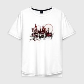 Мужская футболка хлопок Oversize с принтом London. Dark red design в Курске, 100% хлопок | свободный крой, круглый ворот, “спинка” длиннее передней части | Тематика изображения на принте: london | uk | united kingdom | англия | великобритания | лондон