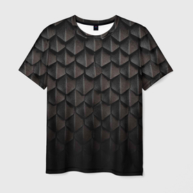 Мужская футболка 3D с принтом Чешуя Дракона black edition в Новосибирске, 100% полиэфир | прямой крой, круглый вырез горловины, длина до линии бедер | дракон | мифические | сказка | фентези | черный | чешуя