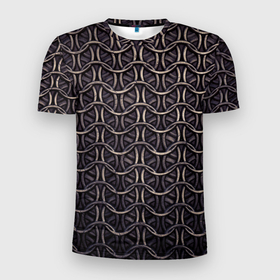 Мужская футболка 3D Slim с принтом Кольчуга железная средневековая в Тюмени, 100% полиэстер с улучшенными характеристиками | приталенный силуэт, круглая горловина, широкие плечи, сужается к линии бедра | защита | кольчуга | меч | рыцарь | средневековье | турнир