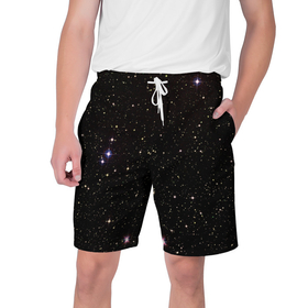 Мужские шорты 3D с принтом Ночное звездное небо в Тюмени,  полиэстер 100% | прямой крой, два кармана без застежек по бокам. Мягкая трикотажная резинка на поясе, внутри которой широкие завязки. Длина чуть выше колен | астрономия | вселенная | галактика | детские | звездное небо | звезды | космос | небо | созвездия