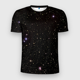 Мужская футболка 3D Slim с принтом Ночное звездное небо в Новосибирске, 100% полиэстер с улучшенными характеристиками | приталенный силуэт, круглая горловина, широкие плечи, сужается к линии бедра | астрономия | вселенная | галактика | детские | звездное небо | звезды | космос | небо | созвездия