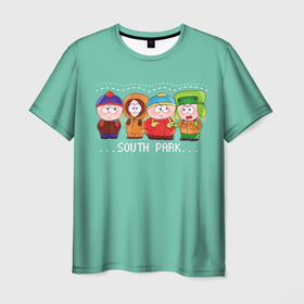 Мужская футболка 3D с принтом South Park   Южный парк Кенни, Кайл, Эрик и Стэн в Санкт-Петербурге, 100% полиэфир | прямой крой, круглый вырез горловины, длина до линии бедер | eric | kenny | kyle | south park | stanley | кайл | кенни | мультфильм | саус парк | сауспарк | сериал | стэн | эрик | южный парк