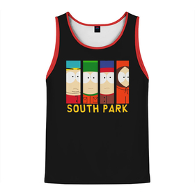 Мужская майка 3D с принтом South Park   Южный парк главные герои в Тюмени, 100% полиэстер | круглая горловина, приталенный силуэт, длина до линии бедра. Пройма и горловина окантованы тонкой бейкой | eric | kenny | kyle | south park | stanley | кайл | кенни | мультфильм | саус парк | сауспарк | сериал | стэн | эрик | южный парк