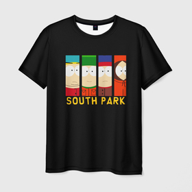 Мужская футболка 3D с принтом South Park   Южный парк главные герои в Санкт-Петербурге, 100% полиэфир | прямой крой, круглый вырез горловины, длина до линии бедер | eric | kenny | kyle | south park | stanley | кайл | кенни | мультфильм | саус парк | сауспарк | сериал | стэн | эрик | южный парк