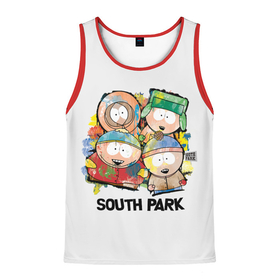 Мужская майка 3D с принтом South Park   Южный парк краски , 100% полиэстер | круглая горловина, приталенный силуэт, длина до линии бедра. Пройма и горловина окантованы тонкой бейкой | eric | kenny | kyle | south park | stanley | кайл | кенни | мультфильм | саус парк | сауспарк | сериал | стэн | эрик | южный парк