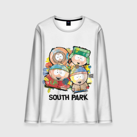 Мужской лонгслив 3D с принтом South Park   Южный парк краски в Екатеринбурге, 100% полиэстер | длинные рукава, круглый вырез горловины, полуприлегающий силуэт | eric | kenny | kyle | south park | stanley | кайл | кенни | мультфильм | саус парк | сауспарк | сериал | стэн | эрик | южный парк