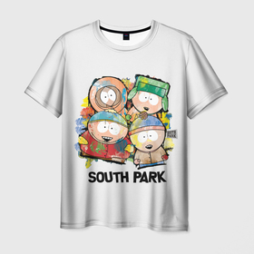 Мужская футболка 3D с принтом South Park   Южный парк краски в Новосибирске, 100% полиэфир | прямой крой, круглый вырез горловины, длина до линии бедер | eric | kenny | kyle | south park | stanley | кайл | кенни | мультфильм | саус парк | сауспарк | сериал | стэн | эрик | южный парк