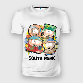 Мужская футболка 3D Slim с принтом South Park   Южный парк краски в Курске, 100% полиэстер с улучшенными характеристиками | приталенный силуэт, круглая горловина, широкие плечи, сужается к линии бедра | eric | kenny | kyle | south park | stanley | кайл | кенни | мультфильм | саус парк | сауспарк | сериал | стэн | эрик | южный парк