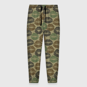 Мужские брюки 3D с принтом Поцелуи (камуфляж) , 100% полиэстер | манжеты по низу, эластичный пояс регулируется шнурком, по бокам два кармана без застежек, внутренняя часть кармана из мелкой сетки | camouflage | disguise | hunting camouflage | khaki | maskhalat | military | military camouflage | армия | военный камуфляж | война | губы | камуфляж | любовь | маскировка | масхалат | милитари | охота | охотничий камуфляж | помада | поцелуи |