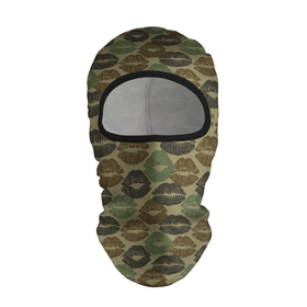 Балаклава 3D с принтом Поцелуи (камуфляж) в Екатеринбурге, 100% полиэстер, ткань с особыми свойствами — Activecool | плотность 150–180 г/м2; хорошо тянется, но при этом сохраняет форму. Закрывает шею, вокруг отверстия для глаз кайма. Единый размер | Тематика изображения на принте: camouflage | disguise | hunting camouflage | khaki | maskhalat | military | military camouflage | армия | военный камуфляж | война | губы | камуфляж | любовь | маскировка | масхалат | милитари | охота | охотничий камуфляж | помада | поцелуи |