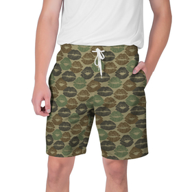 Мужские шорты 3D с принтом Поцелуи (камуфляж) в Тюмени,  полиэстер 100% | прямой крой, два кармана без застежек по бокам. Мягкая трикотажная резинка на поясе, внутри которой широкие завязки. Длина чуть выше колен | camouflage | disguise | hunting camouflage | khaki | maskhalat | military | military camouflage | армия | военный камуфляж | война | губы | камуфляж | любовь | маскировка | масхалат | милитари | охота | охотничий камуфляж | помада | поцелуи |
