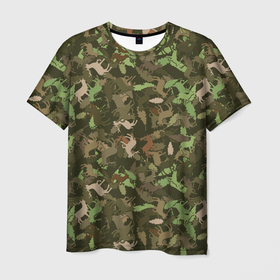 Мужская футболка 3D с принтом Олени и Дубовые Листья (камуфляж) в Кировске, 100% полиэфир | прямой крой, круглый вырез горловины, длина до линии бедер | camouflage | disguise | hunting camouflage | khaki | maskhalat | military | military camouflage | армия | военный камуфляж | война | животное | зверь | зоопарк | камуфляж | л | лось | маскировка | масхалат | милитари | олень | охота