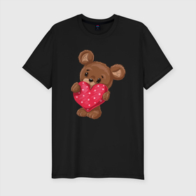 Мужская футболка хлопок Slim с принтом Плюшевый маленький медвежонок в Курске, 92% хлопок, 8% лайкра | приталенный силуэт, круглый вырез ворота, длина до линии бедра, короткий рукав | девочке | медведь | медвежонок | плюшевый | ребенок