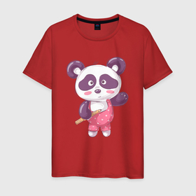 Мужская футболка хлопок с принтом маленькая милая панда в Петрозаводске, 100% хлопок | прямой крой, круглый вырез горловины, длина до линии бедер, слегка спущенное плечо. | девочка | детская | милая | панда | ребенок