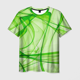 Мужская футболка 3D с принтом Жизнерадостный салатовый в Белгороде, 100% полиэфир | прямой крой, круглый вырез горловины, длина до линии бедер | абстракция | весна | жизнерадостность | зеленый | линии | оптимизм | салатовый