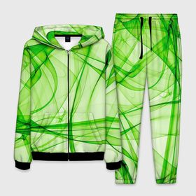 Мужской костюм 3D с принтом Жизнерадостный салатовый в Кировске, 100% полиэстер | Манжеты и пояс оформлены тканевой резинкой, двухслойный капюшон со шнурком для регулировки, карманы спереди | абстракция | весна | жизнерадостность | зеленый | линии | оптимизм | салатовый