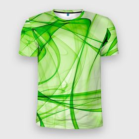 Мужская футболка 3D Slim с принтом Жизнерадостный салатовый в Тюмени, 100% полиэстер с улучшенными характеристиками | приталенный силуэт, круглая горловина, широкие плечи, сужается к линии бедра | абстракция | весна | жизнерадостность | зеленый | линии | оптимизм | салатовый
