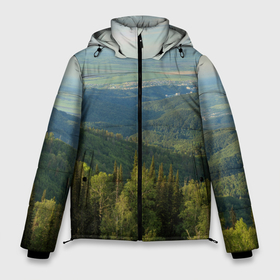 Мужская зимняя куртка 3D с принтом Природный пейзаж в Екатеринбурге, верх — 100% полиэстер; подкладка — 100% полиэстер; утеплитель — 100% полиэстер | длина ниже бедра, свободный силуэт Оверсайз. Есть воротник-стойка, отстегивающийся капюшон и ветрозащитная планка. 

Боковые карманы с листочкой на кнопках и внутренний карман на молнии. | гора | город | города | горы | дерево | деревья | ели | ель | пейзаж | пейзажи | природа | природный | холм | холмы