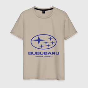 Мужская футболка хлопок с принтом Subaru Bububaru , 100% хлопок | прямой крой, круглый вырез горловины, длина до линии бедер, слегка спущенное плечо. | bububaru | subaru | автомобили | бубубу | делай бубубу | подарок для субаристов | субарист | субару