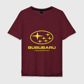 Мужская футболка хлопок Oversize с принтом Subaru Bububaru желтая в Новосибирске, 100% хлопок | свободный крой, круглый ворот, “спинка” длиннее передней части | bububaru | subaru | автомобили | бубубу | делай бубубу | субару
