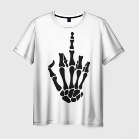 Мужская футболка 3D с принтом Fuck you,чел в Петрозаводске, 100% полиэфир | прямой крой, круглый вырез горловины, длина до линии бедер | fck | скелет | средний палец