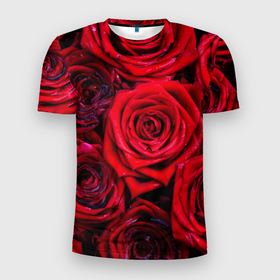 Мужская футболка 3D Slim с принтом Вечернее вдохновение Любви в Тюмени, 100% полиэстер с улучшенными характеристиками | приталенный силуэт, круглая горловина, широкие плечи, сужается к линии бедра | абстракция | любовь | отношения | розы | семья | цветы