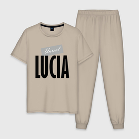 Мужская пижама хлопок с принтом Unreal Lucia в Курске, 100% хлопок | брюки и футболка прямого кроя, без карманов, на брюках мягкая резинка на поясе и по низу штанин
 | lucia | motto | name | slogan | девиз | имя | лозунг | лючия | слоган