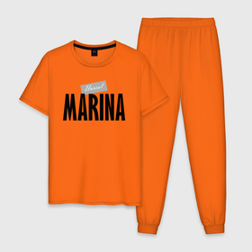 Мужская пижама хлопок с принтом Unreal Marina в Новосибирске, 100% хлопок | брюки и футболка прямого кроя, без карманов, на брюках мягкая резинка на поясе и по низу штанин
 | marina | motto | name | slogan | девиз | имя | лозунг | марина | слоган