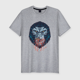 Мужская футболка хлопок Slim с принтом Голова буйной гориллы в Курске, 92% хлопок, 8% лайкра | приталенный силуэт, круглый вырез ворота, длина до линии бедра, короткий рукав | gorilla | monkey | urban | горилла | животное | обезьяна | обезьяны