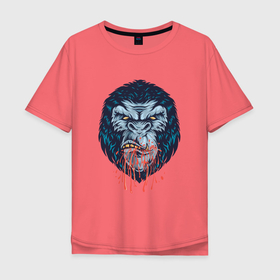 Мужская футболка хлопок Oversize с принтом Голова буйной гориллы в Тюмени, 100% хлопок | свободный крой, круглый ворот, “спинка” длиннее передней части | gorilla | monkey | urban | горилла | животное | обезьяна | обезьяны