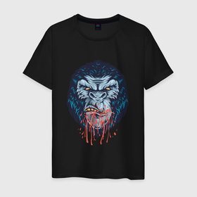 Мужская футболка хлопок с принтом Голова буйной гориллы в Белгороде, 100% хлопок | прямой крой, круглый вырез горловины, длина до линии бедер, слегка спущенное плечо. | gorilla | monkey | urban | горилла | животное | обезьяна | обезьяны
