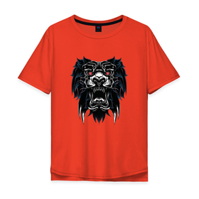 Мужская футболка хлопок Oversize с принтом Черный лев (голова) в Санкт-Петербурге, 100% хлопок | свободный крой, круглый ворот, “спинка” длиннее передней части | lion | животное | клыки | кот | кошка | лев | львы