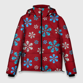Мужская зимняя куртка 3D с принтом Снежинки Черепа красный в Санкт-Петербурге, верх — 100% полиэстер; подкладка — 100% полиэстер; утеплитель — 100% полиэстер | длина ниже бедра, свободный силуэт Оверсайз. Есть воротник-стойка, отстегивающийся капюшон и ветрозащитная планка. 

Боковые карманы с листочкой на кнопках и внутренний карман на молнии. | Тематика изображения на принте: rock | skeleton | skull | snow | snowflake | winter | геометрия | зима | музыка | новый год | рок | скелет | снег | снежинки | череп