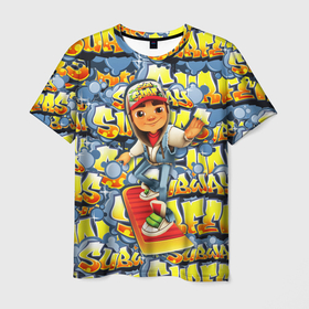 Мужская футболка 3D с принтом Subway Surfers   Сабвей Серферс в Санкт-Петербурге, 100% полиэфир | прямой крой, круглый вырез горловины, длина до линии бедер | game | graffiti | subway | вагон | граффити | доска | железная дорога | игра | метросёрфер | поезд | сабвэй