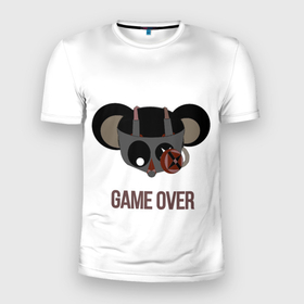 Мужская футболка 3D Slim с принтом GAME MOUS STOP в Новосибирске, 100% полиэстер с улучшенными характеристиками | приталенный силуэт, круглая горловина, широкие плечи, сужается к линии бедра | game mous stop | game over | mouse | конец игры | мышь