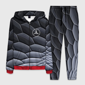 Мужской костюм 3D с принтом Mercedes Benz pattern , 100% полиэстер | Манжеты и пояс оформлены тканевой резинкой, двухслойный капюшон со шнурком для регулировки, карманы спереди | germany | mercedes | pattern | prestige | германия | мерседес | престиж | узор