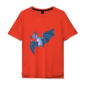 Мужская футболка хлопок Oversize с принтом Голубой летучий мышонок в Тюмени, 100% хлопок | свободный крой, круглый ворот, “спинка” длиннее передней части | детёныши | животные | звери | летучая мышь | милое | мультяшки | мышка | рукокрылые