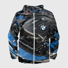 Мужская ветровка 3D с принтом BMW Engine Twin Power Turbo в Екатеринбурге, 100% полиэстер | подол и капюшон оформлены резинкой с фиксаторами, два кармана без застежек по бокам, один потайной карман на груди | bmw | car | engine | germany | power | prestige | turbo | автомобиль | бмв | германия | двигатель | мощь | престиж | турбо
