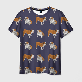 Мужская футболка 3D с принтом Английские бульдоги паттерн в Екатеринбурге, 100% полиэфир | прямой крой, круглый вырез горловины, длина до линии бедер | dogs | english bulldog | pets | английский бульдог | бульдоги | домашние животные | домашние питомцы | паттерн | породистые собаки | собаки